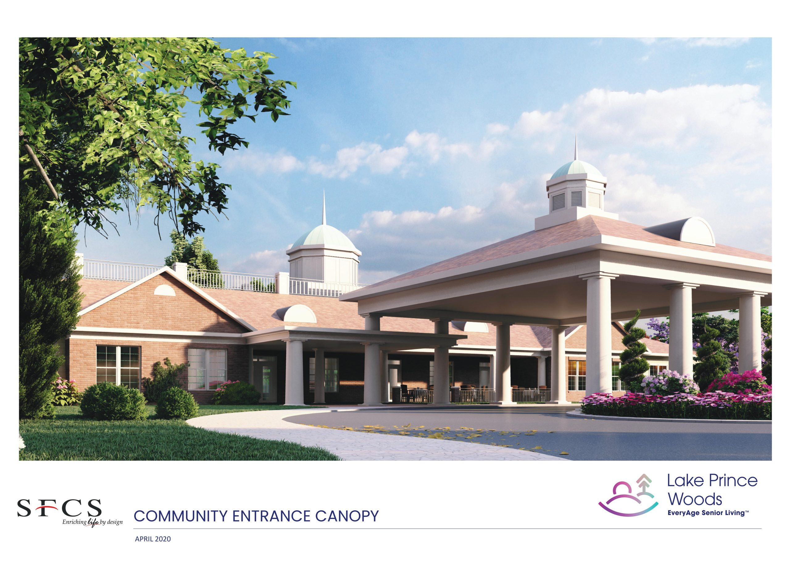 lake prince woods rendering of proposed new entrance with porte cochere